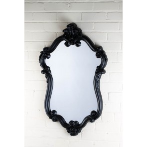 Ornate Shaped Small Black Over Mantle Mirror