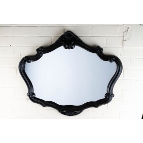 Ornate Shaped Wide Black Over Mantle Mirror