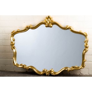 Ornate Shaped Wide Gold Over Mantle Mirror